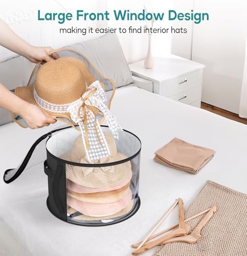 AOODA Oversized Clear Hat Storage Bag for Women, Holds up to 7 Caps Cowboy Hat Organizer for Closet, Wide Brims Hat Case with Carrying Handles (Black) (Pack of 2) - Image 3