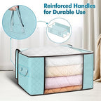 90L Large Storage Bags, 4 Pack Clothes Storage Bins Closet Organizers | Foldable Storage Containers, with Reinforced Handle, for Clothing, Blanket, Comforters, Bed Sheets, Pillows and Toys,Blue - Image 3