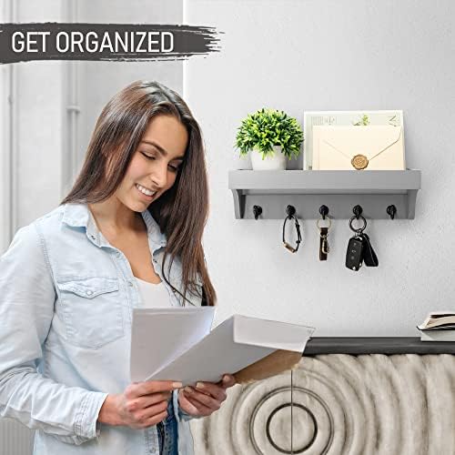 Rebee Vision Key Holder Wall Mount with 5 Hooks & Shelf for Entryway, Gray - Image 4