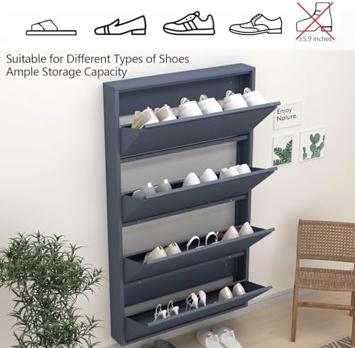 GREATMEET Slim Wall Mounted Metal Storage Cabinet with 4 Flip Drawers - Image 6