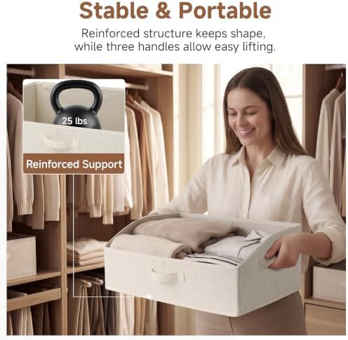 StorageWorks Closet Storage Bins, Beige(Cotton-linen), Large, 3-Pack - Image 4