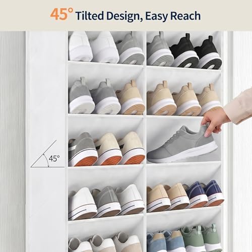 Yecaye 30 Pairs Over the Door Shoe Organizer, Large Capacity Hanging Shoe Rack for Door Hanger with Deep Pockets, Heavy Duty 10 Tier Shoe Holder for Sneakers Boots Heels College Dorm Essentials, White - Image 3