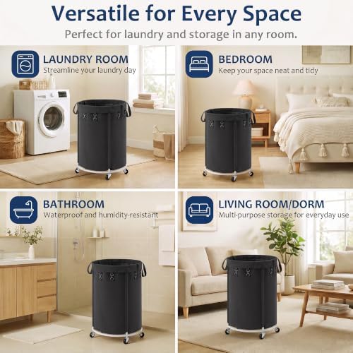 150L Large Capacity Rolling Laundry Basket Hamper with Wheels, Clothes hamper and Removable Bag for Home, Laundry Room, Bedroom, Bathroom, Apartment, Dorm - Image 6