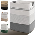Laundry Hamper, 95L Tall Laundry Basket with Leather Handles, Rectangle Large Clothes Hamper for Organizing, Cotton Woven Laundry Baskets Storage Hampers for Bedroom, Nursery, Living Room by Degeyoyo