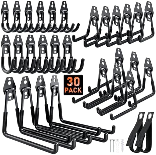 Housolution Steel Garage Hooks - 30Pack Anti-Slip Coating, Black by Housolution