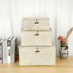 Hipiwe Seagrass Storage Basket Bins with Lid Handwoven Wicker Shelf Baskets - Image 7
