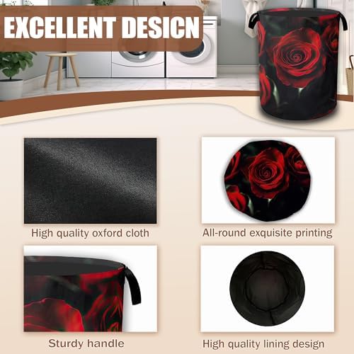 Laundry Hamper,Red Rose Collapsible Laundry Baskets Waterproof Oxford Cloth With Handles,Clothes Storage Bucket Toy Organizer For Bathroom/Nursery/Bedroom 16" x 20.8" - Image 5