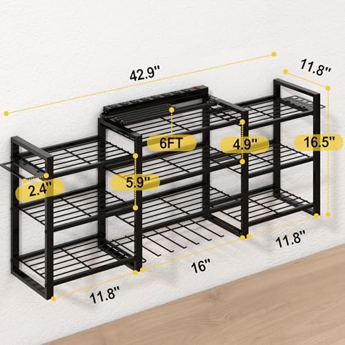 Large Power Tool Organizer Wall Mount With Charging Station,Upgraded Tool Rack Load 400 Lbs,10-Tiers With 4 Cordless Tool Organizer And 6FT Power Strip,Battery Utility Shelve For Garage,Gift For Men - Image 2