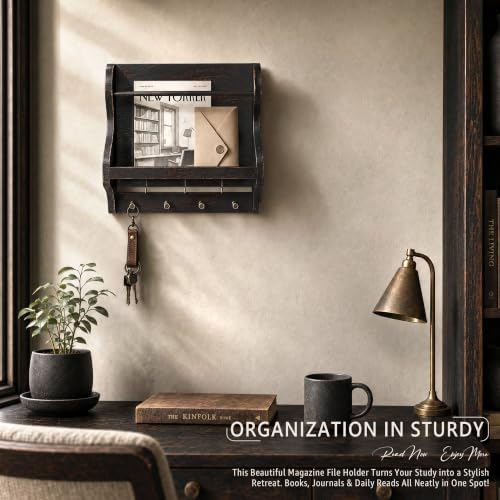 Mail Organizer Wall Mount: Magazine Holder for Room Decor, Distressed Black - Image 6