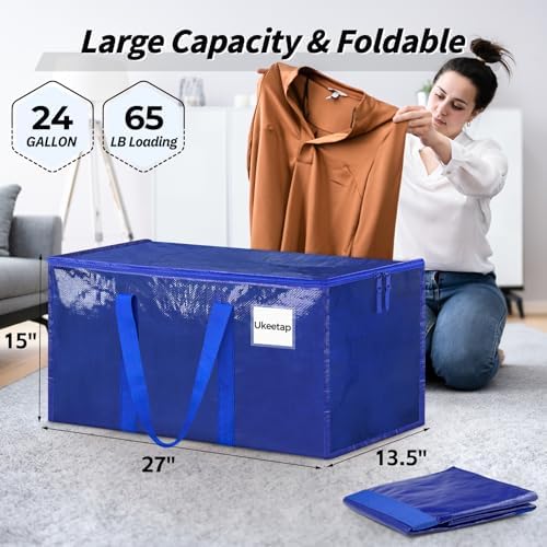 16 Pack Extra Large Clothes Storage Bins with Lids, Moving Bags, Blue | Storage Bags with Reinforced Handles & Heavy-Duty Zippers, Moving Boxes Totes for Clothes Packing, Dorms, College Supplies - Image 2