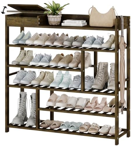Bamworld Shoe Rack for Front Door Entrance Bamboo Shoe Organizer with Storage Box Free Standing Shoe Cabinet Wooden Shoe Storage Shelf for entryway, Closet and Doorway (Dark Brown) by Bamworld