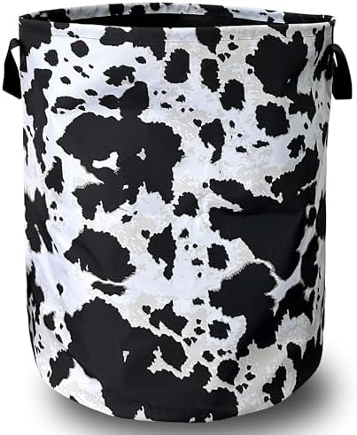 Black White Cows Print Laundry Basket Oxford Cloth Hamper 18.9x16.5Inch by SELIONLIKN