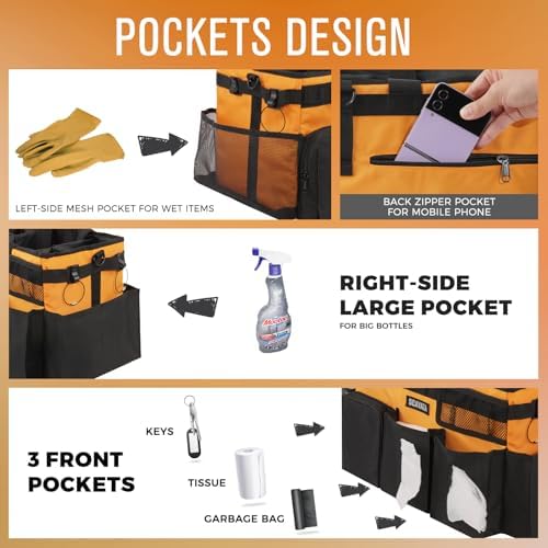 SCAVATA Wearable Cleaning Caddy Bag, Cleaning Caddy Supplies Organizer with Handle & Shoulder Straps for Housekeepers, Under Sink & Car Cleaning Tool Organizers with 4 Foldable Divider (Orange) - Image 2