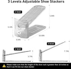 NVGSN 10Pack Clear Shoe Slot Organizer,Shoe Stacker,Storage Space Saver 50% | 3 Levels Adjustable Height 3.7''-7.7''shoe Organizer for Closet,Easy to Assemble shoe Rack Holder,Organizador de Zapatos - Image 5