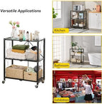 BRIAN & DANY 3-Tier Foldable Storage Shelves with Wheels, No Assembly Folding Shelf Metal Rack, Shelving Unit for Kitchen, Garage, Black - Image 5