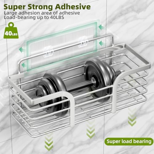 Yougai Shower Caddy, Shower Organizer with Soap Holder and Hooks, Rustproof Shower Shelves, No Drilling Bathroom Organizers and Storage, Wall-Mounted Kitchen & Home Decor (Silver) - Image 5