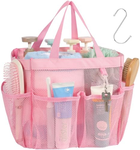 Mesh Shower Caddy Portable - 8 Pockets, S-Hook, Shower Bag for Dorm Camping by F-color