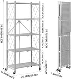 BRIAN & DANY 5-Tier Foldable Storage Shelves with Wheels, Folding Metal Rack Shelving Unit, Heavy Duty No Assembly Organizer Shelf for Garage, Kitchen, Basement, Pantry, Gray - Image 3