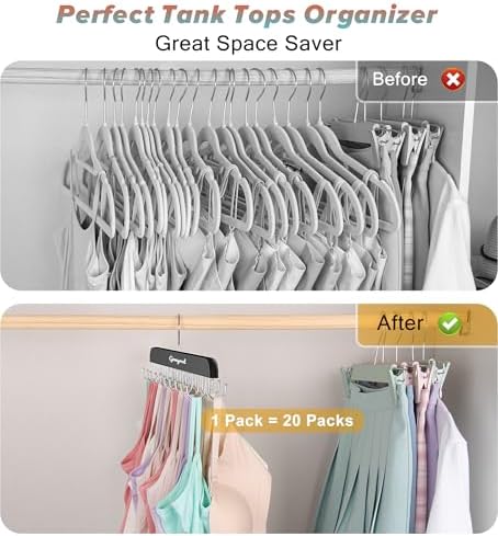 Gomyrod Tank Top Hanger, 2 Pack w/40 Hooks Bra Hanger for Closet Organizer | Premium Wood Space Saving Hanger, 360°Rotating Closet Organizers and Storage, Multi Hook Hanger for Dorm & Apartment,Black - Image 3