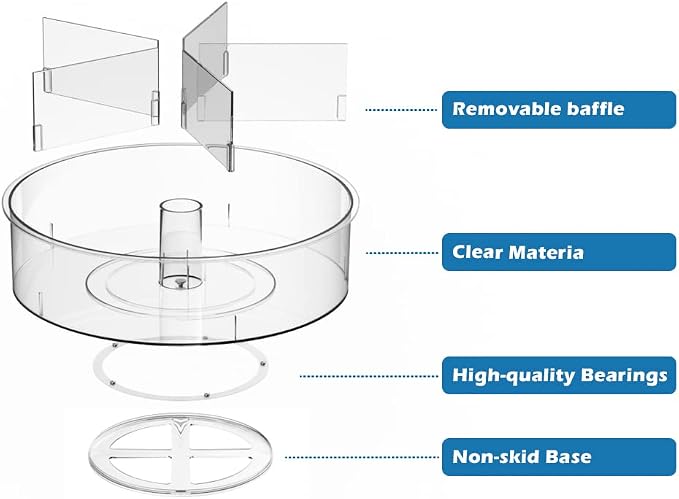 SANNO Lazy Susan Spinning Organizer with Dividers - Food Safe Turntable Spice Rack for Kitchen Cabinet, Pantry, Refrigerator & Countertop - Image 3