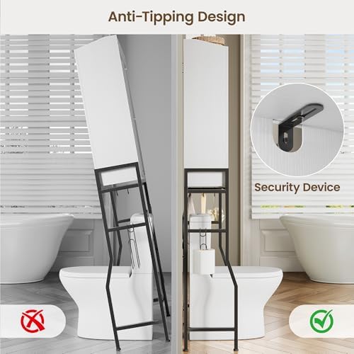 Memobarco Over The Toilet Storage Cabinet with 2-Door & Metal Stand, White - Image 5