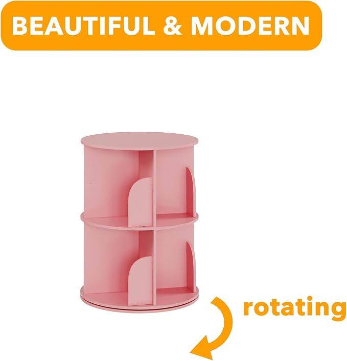 SpaceAid 2 Tier Rotating Bookshelf Tower, Spinning Bookcase Lazy Susan, Revolving 360 Book Shelf Storage Round Carousel, Vertical Rotate Turning Spiral Corner Organizer, Pink - Image 7