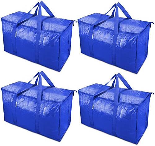 TICONN 4 Pack Extra Large Moving Bags Heavy Duty with Zippers & Carrying Handles, Durable Storage Bags Moving Boxes for Closet Organizers and Storage (4 Pack, Blue) by TICONN