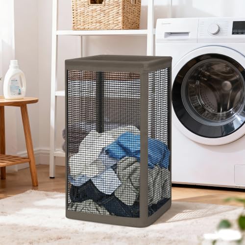STORAGE MANIAC Mesh Laundry Hamper, 23.7 Gal. Tall Laundry Basket for Airflow, Strong Metal Dirty Clothes Hamper for College Dorm, Bedroom, Bathroom, Clothes Bin, Black & Coffee - Image 2