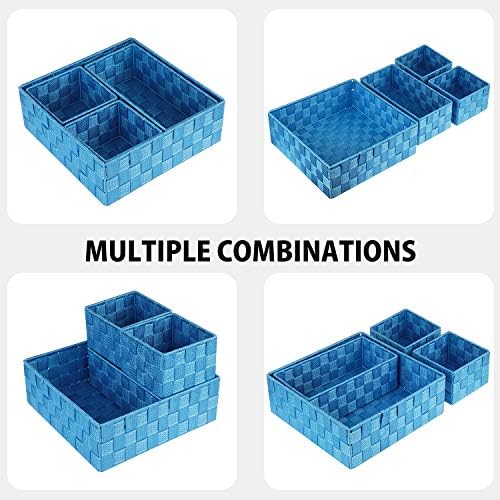Posprica Woven Storage Baskets for Organizing, Small Black Baskets Cube Bin Container Tote Organizer Divider for Drawer, Closet, Shelf, Dresser, Set of 4(Navy) - Image 2