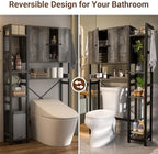 Over The Toilet Storage Cabinet with Doors - 7 Tier Bathroom Organizer with Adjustable Shelf, Freestanding Space Saver Rack Above Toilet Stand with 4 Hooks for Bathroom, Restroom, Laundry, Grey Oak - Image 5