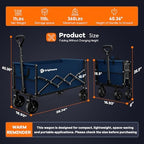 Originsure 110L Portable Collapsible Wagon Cart, 360lbs Heavy Duty, Blue - Image 3