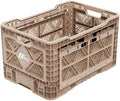 Bigant Heavy Duty Collapsible & Stackable Plastic Milk Crate-Medium Size, Tan, Stackable Open Front Organizer, Snap Lock Foldable Industrial Garage Storage Bin Container Utility Basket by GyeongNamTradingInc