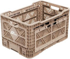 Bigant Heavy Duty Collapsible & Stackable Plastic Milk Crate-Medium Size, Tan, Stackable Open Front Organizer, Snap Lock Foldable Industrial Garage Storage Bin Container Utility Basket by GyeongNamTradingInc