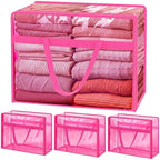 Blanket Storage Bags 4 Pack 60L Clothes Comforter Bedding Container Pink by SGHUO