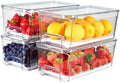 4-Pack Refrigerator Drawer Organizer Bins, Clear Stackable Pull Out Fridge Organizers and Storage Container, with Strainer Layer for Fruits, Vegetables, Drinks, Snack and Food by Brippo