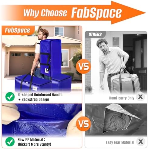 FabSpace 8-Pack Moving Bags with Backpack Straps & Carry Handles, 25 Gallons-93 L Heavy Duty Storage Totes for Space Saving, Foldable Storage Bags for College Dorm, Travel, Camping (Blue) - Image 6