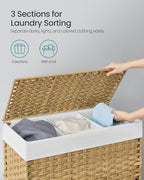 SONGMICS Rolling Laundry Hamper with Lid, 160 L 3-Section Synthetic Rattan - Image 3