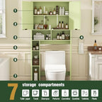AKMAKM 31" W Over the Toilet Storage Cabinet with Fluted Door, Green Bathroom Organizer with Adjustable Shelf, 67''H Tall Natural Toilet Paper Holder Stand Wave Door for Restroom, Laundry Room - Image 3