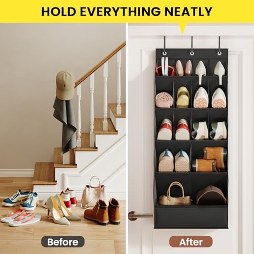 Mefirt Over the Door Shoe Rack for Closet Fit 18+ Pairs, Door Shoe Organizer with Large Breathable Pockets, Hanging Shoes Rack Fit Boots, Behind the Door Shoe Holder for Categorized Storage, Black - Image 6