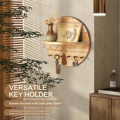 Rebee Vision Key Holder Wall Mount for Farmhouse Wall Decor, Natural Wood - Image 6