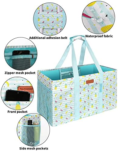 WONDAY Blue Fruit Foldable Utility Tote Bag, Reusable Grocery Bag - Image 6