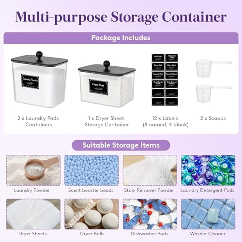 Lifewit Laundry Pods Container with Lid, 0.53+0.7gal, Black, 3 Pcs - Image 3