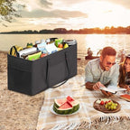 LHZK Standing Extra Large Utility Tote Bag with Metal Wire Frame and the Sides Rinforced, Extra Large Tote Bag with Handle, Reusable Grocery Bags Foldable, Beach Bag, Car Tote (Black, 26''x15''x13'') - Image 3