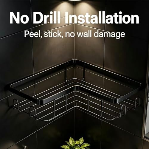 Shower Caddy 3 Pack, No Drilling Adhesive Bathroom Organizer Shelf Rack, Corner Shower Shelf with Hooks for Home Decor & Storage - Image 2