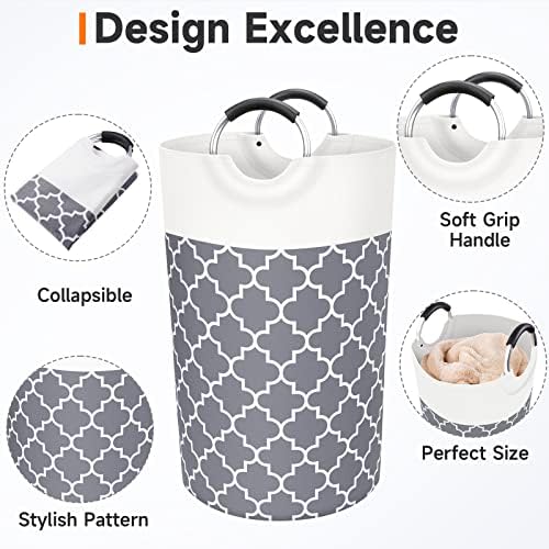 Large Laundry Basket 82L Tall Collapsible Hamper with Handles for Dorm Grey - Image 3