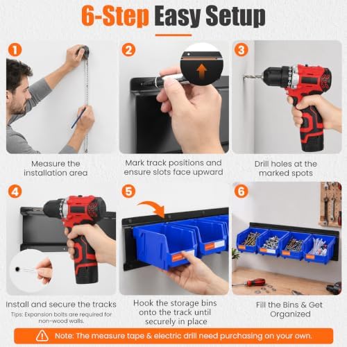 16pc Wall-Mounted Storage Organizer Set with Metal Rails Blue - Image 4