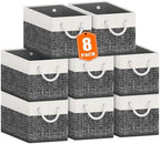 Fab totes Storage Bins 8-Pack, Foldable Storage Baskets for Organizing Toys, Books, Shelves, Closet, Large Storage Box with Rope Handles, Sturdy Organizer Bins, White & Black by Fabtotes