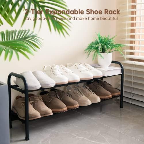 Gonfoam Expandable 2-Tier Shoe Rack for Closet and Entryway, Black - Image 2