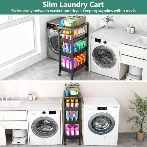 Vivihomety 4-Tier Laundry Utility Rolling Cart with Wheels, Metal - Image 4