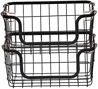 Amazon Basics Stackable Metal Wire Rectangular Storage Baskets for Kitchen, Bathroom or Pantry Organizing, 2 Count, Black - Image 3